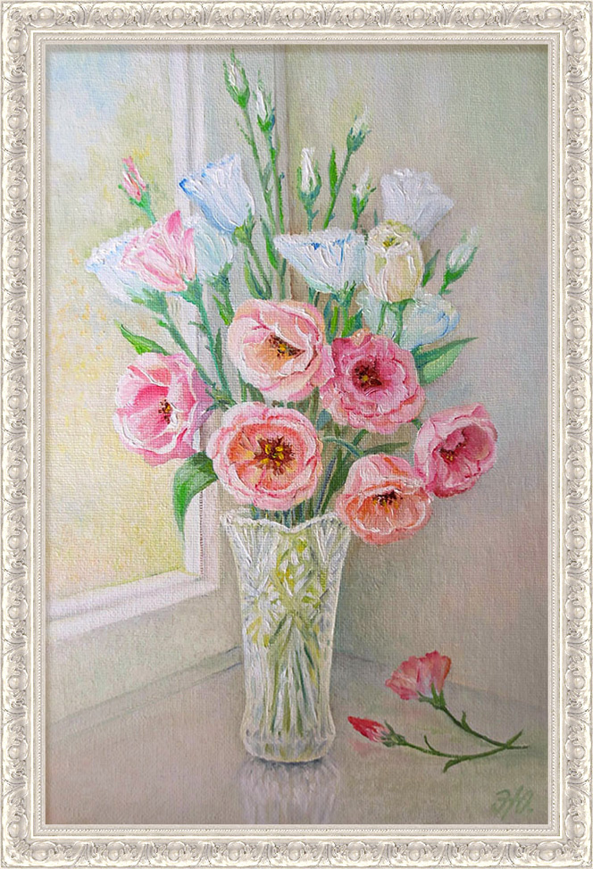 Мои любимые эустомы :) Картина маслом.