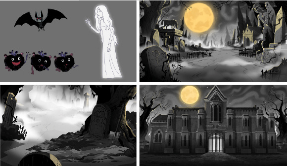 Иллюстрации персонажей и локаций к игре. Получилось очень атмосферно. Можно поставить лайк художнику на бехансе😉