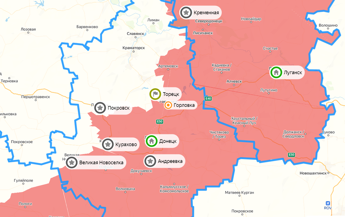 Карта СВО на 15 января. Фото: скриншот Яндекс.Карты