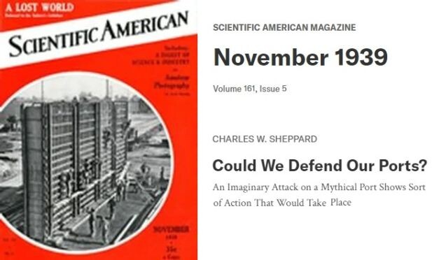 Американский журнал "Scientific American", November 1939, Volume 161, Issue 5, в котором появилась статья "Чарльза В. Шепарда "Можем ли мы защитить наши порты?"