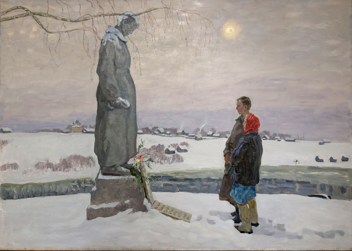 "В снегах России". С. П. и А. П. Ткачевы. 1988 год. Масло, холст, живопись, 98х141 см. Музей-заповедник Ф. И. Тютчева "Овстуг". 