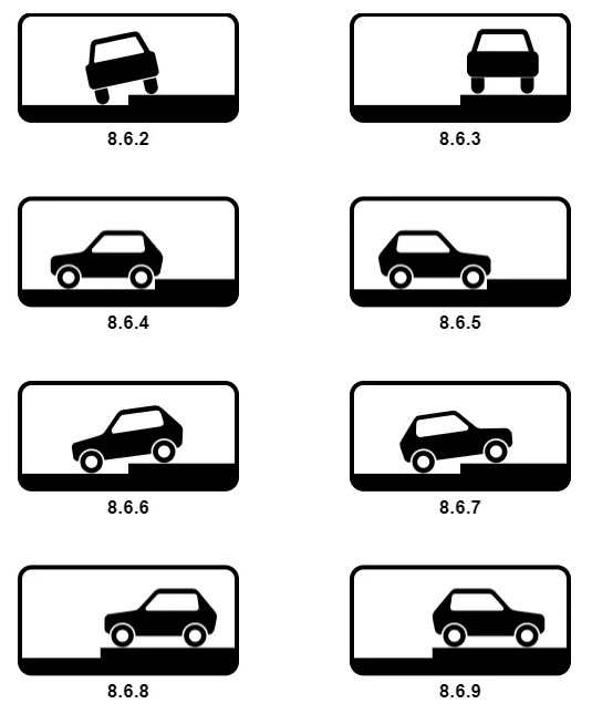 (Дорожные знаки со способами постановки транспортного средства на стоянку)
