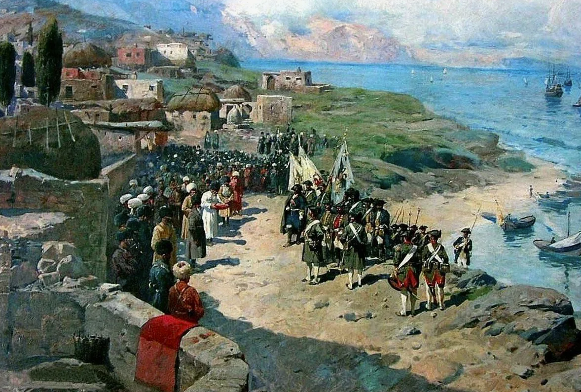 Картина Франца Рубо "Вступление Петра I в Тарки 13 августа 1722 года"  1893 год.