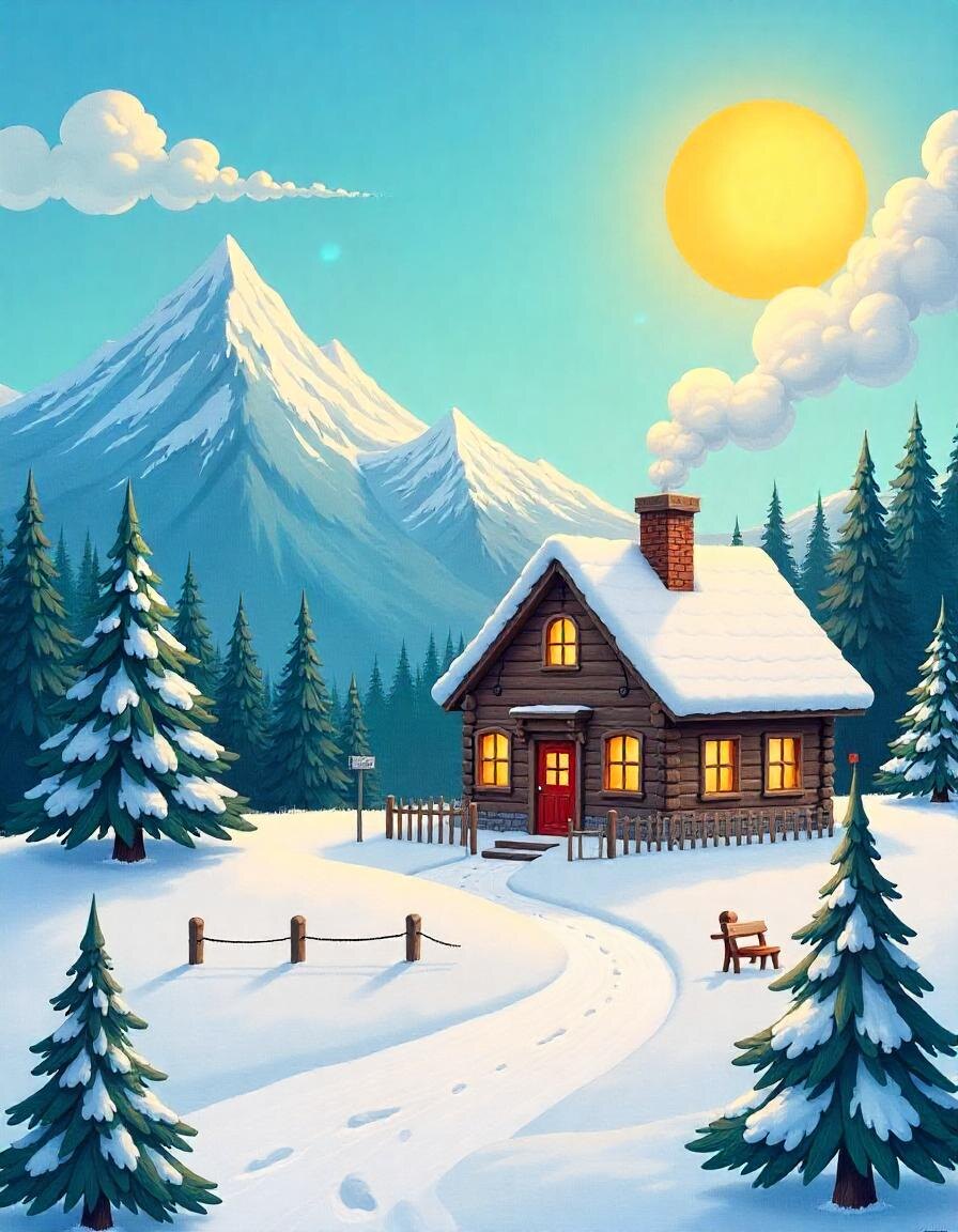 Зима.Домик.Снег