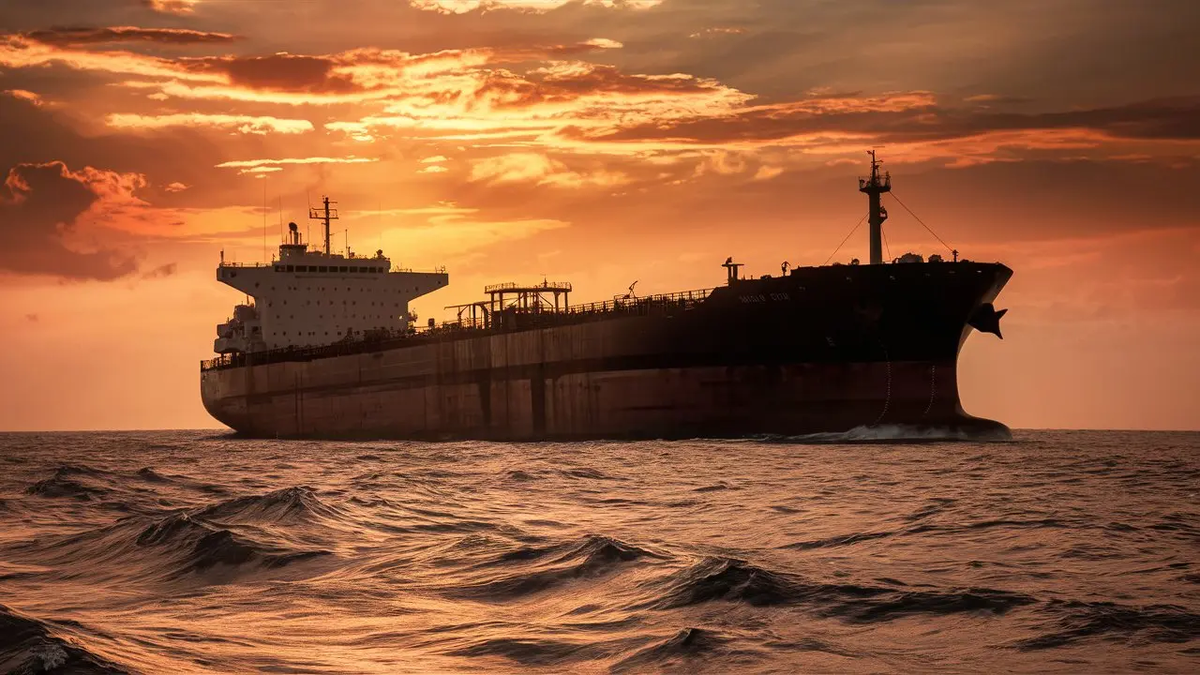 Танкер плывёт через море. Фото: нейросеть