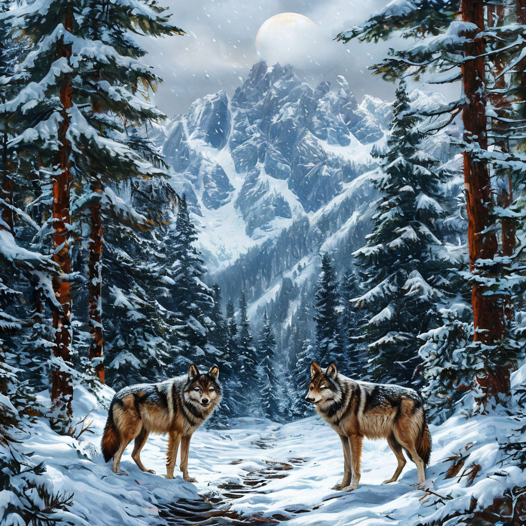 Волки в лесу.