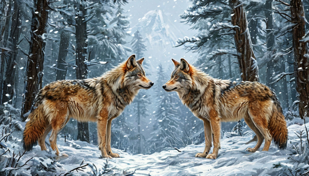 Волки в лесу.