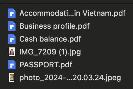 Список документов на визу