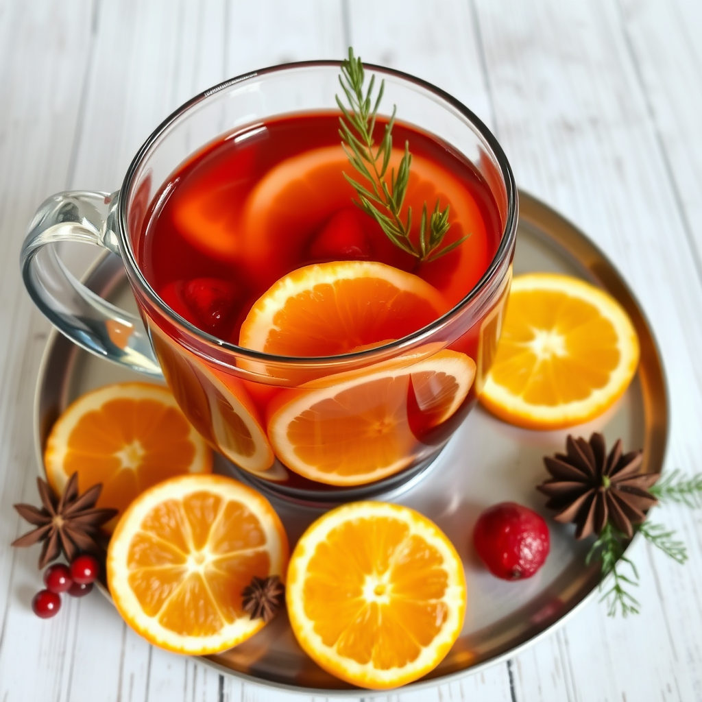 Привет!

Хочу поделиться с вами рецептом новогоднего безалкогольного глинтвейна:

Ингредиенты:

3 литра воды

500 мл клубничного варенья

2 апельсина (порезать на 4 части вместе с цедрой)

3 мандарина (очищенных)

3 яблока (очищенных и порезанных на 4 части)

Специи по вкусу (корица, гвоздика, кориандр, имбирь)

Инструкции:

Доведите воду с вареньем до кипения в кастрюле с толстым дном.

Добавьте порезанные апельсины, мандарины, яблоки и специи. Дайте настояться.

Готовый напиток получается очень вкусным!