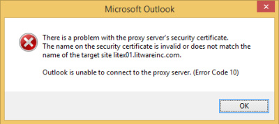 Outlook не может подключиться к прокси-серверу (Код ошибки 10)