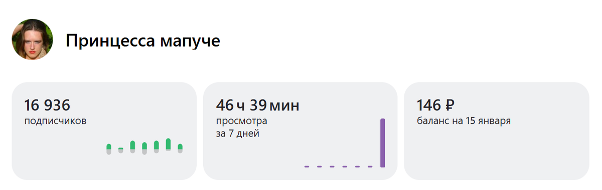 Моя статистика на канале "Принцесса мапуче"