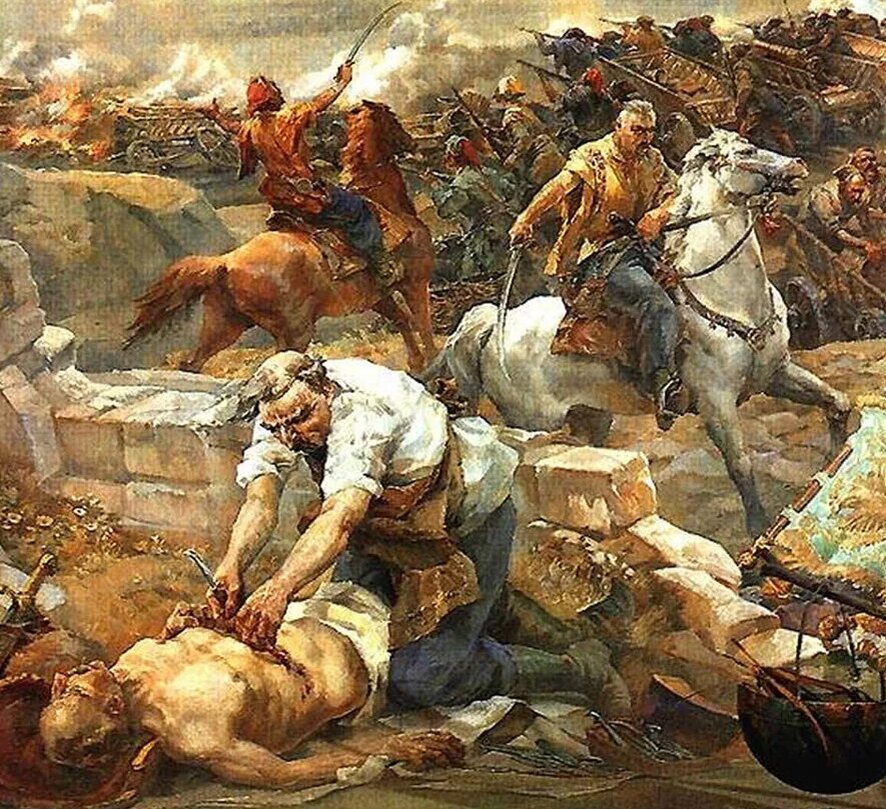 Образ казачьего лекаря на поле боя на фрагменте диорамы «Медицинская подмога войску Богдана Хмельницкого» (Художник М. Хмелько)