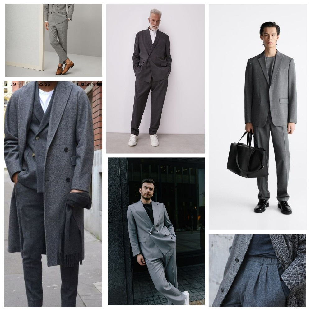 Примеры актуальных мужских образов на сезон весна - лето 2025 в сером цвете