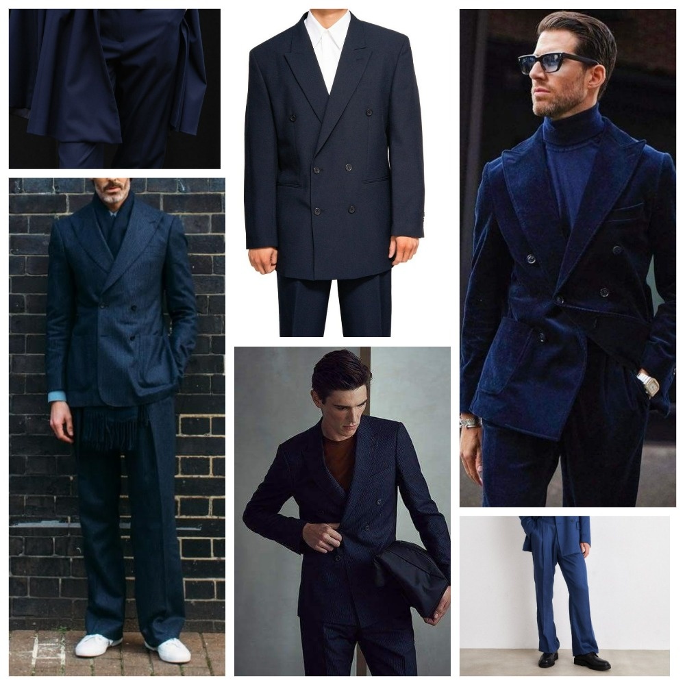 Примеры актуальных мужских образов на сезон весна - лето 2025 в синем цвете