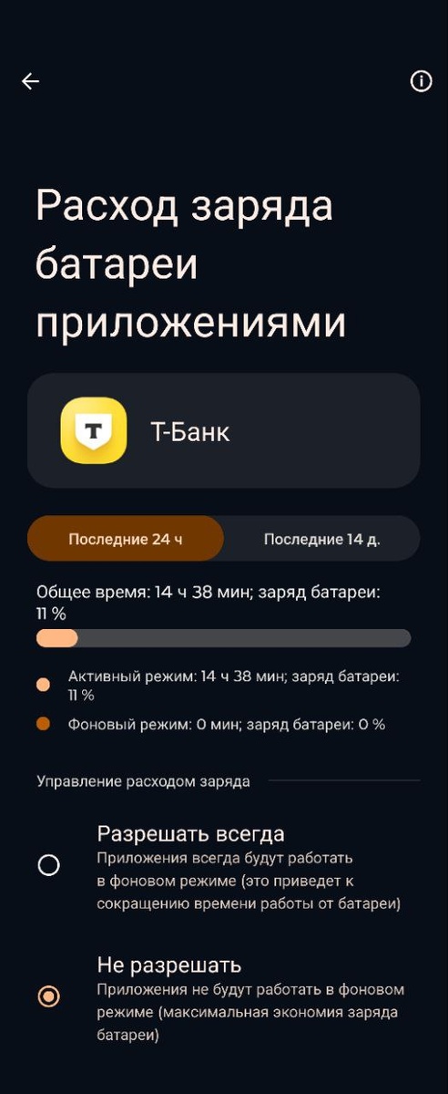 Активный режим 14.5 часов - ну да, конечно, я же весь день смотрю свои финансы(