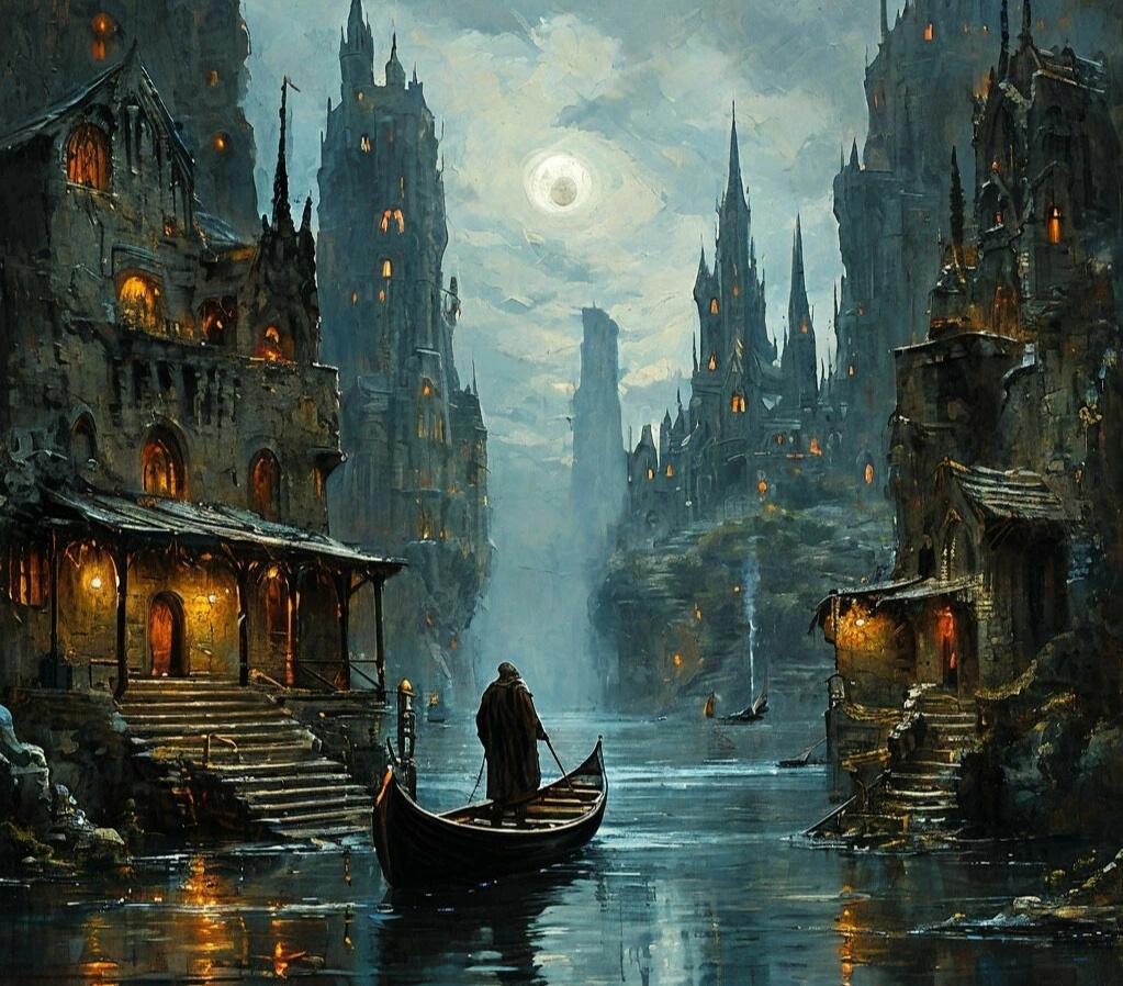 Так видит паромщика и реку Стикс искусственный интеллект.