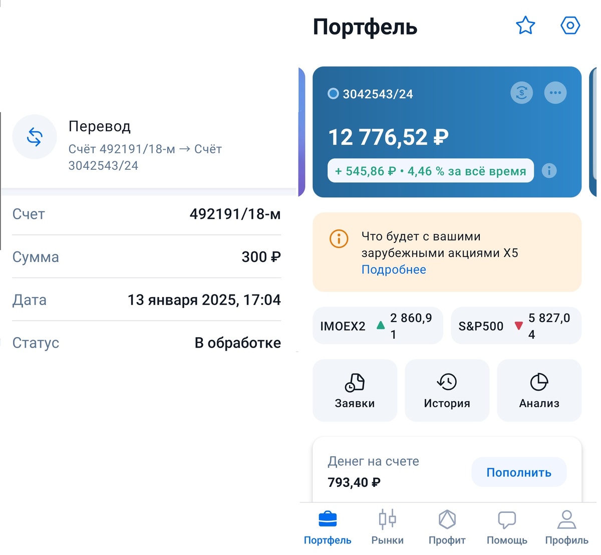 Рлюс по портфелю растет ... 