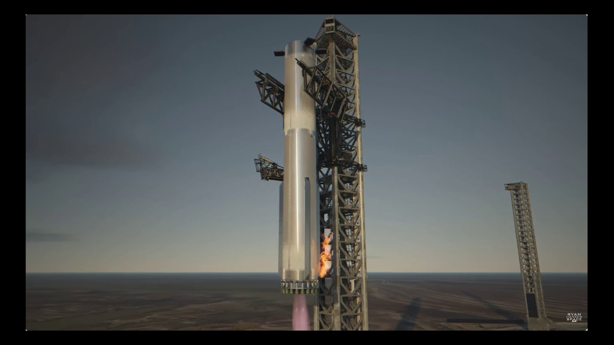 Компьютерная графика (рендеринг) показывает, как должна быть поймана первая ступень