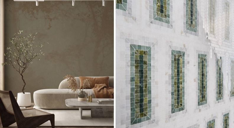 Эффект тени настоящего дерева на обоях. Эффект углублений-оконцев в стене за счёт мозаичного узора