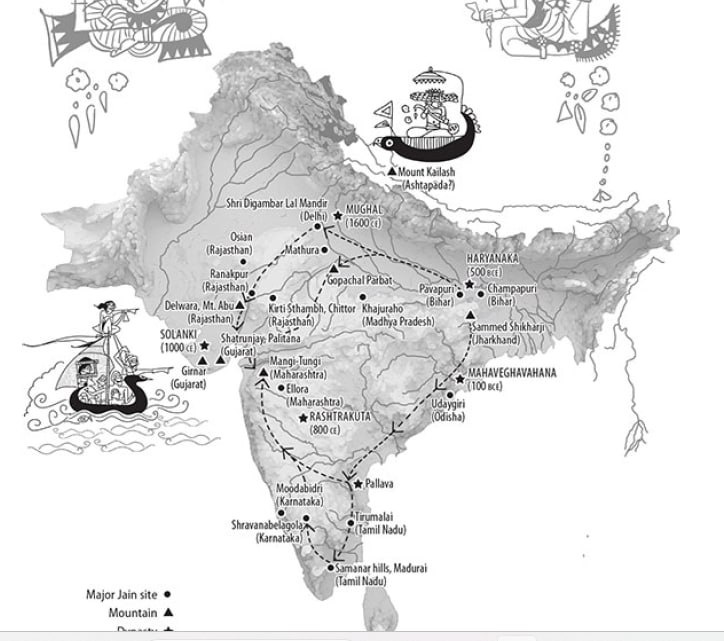 Карта Индии с маршрутами распространения джайнизма