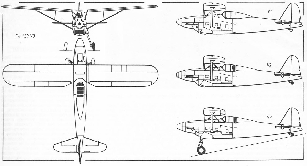 схемы опытных истребителей-парасолей Fw 159