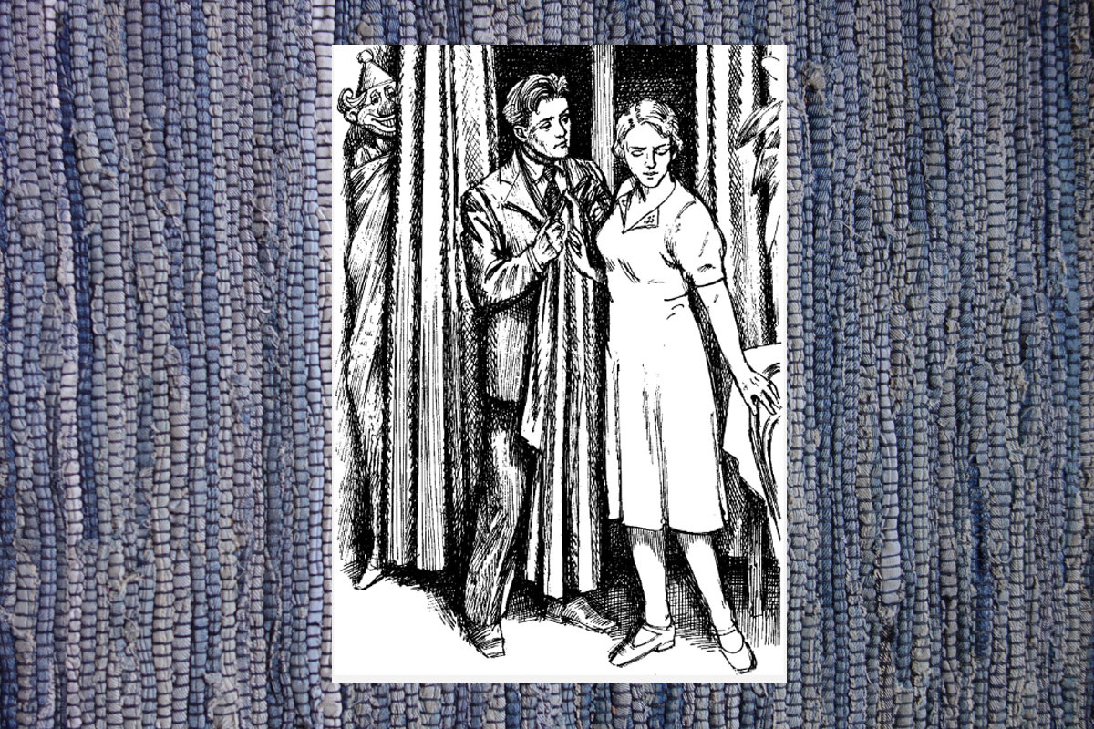 Роковое объяснение. Таня, желая сделать сюрприз, в маске клоуна спряталась за портьерой. Но веселья не вышло