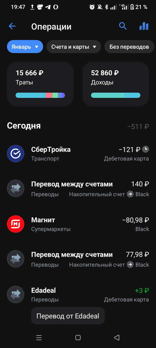 Каждый день до десятка записей в истории моих затрат