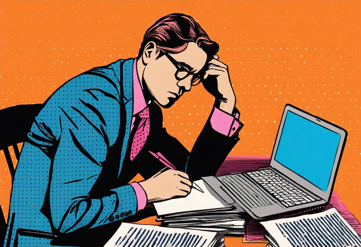 Копирайтер работает над текстом