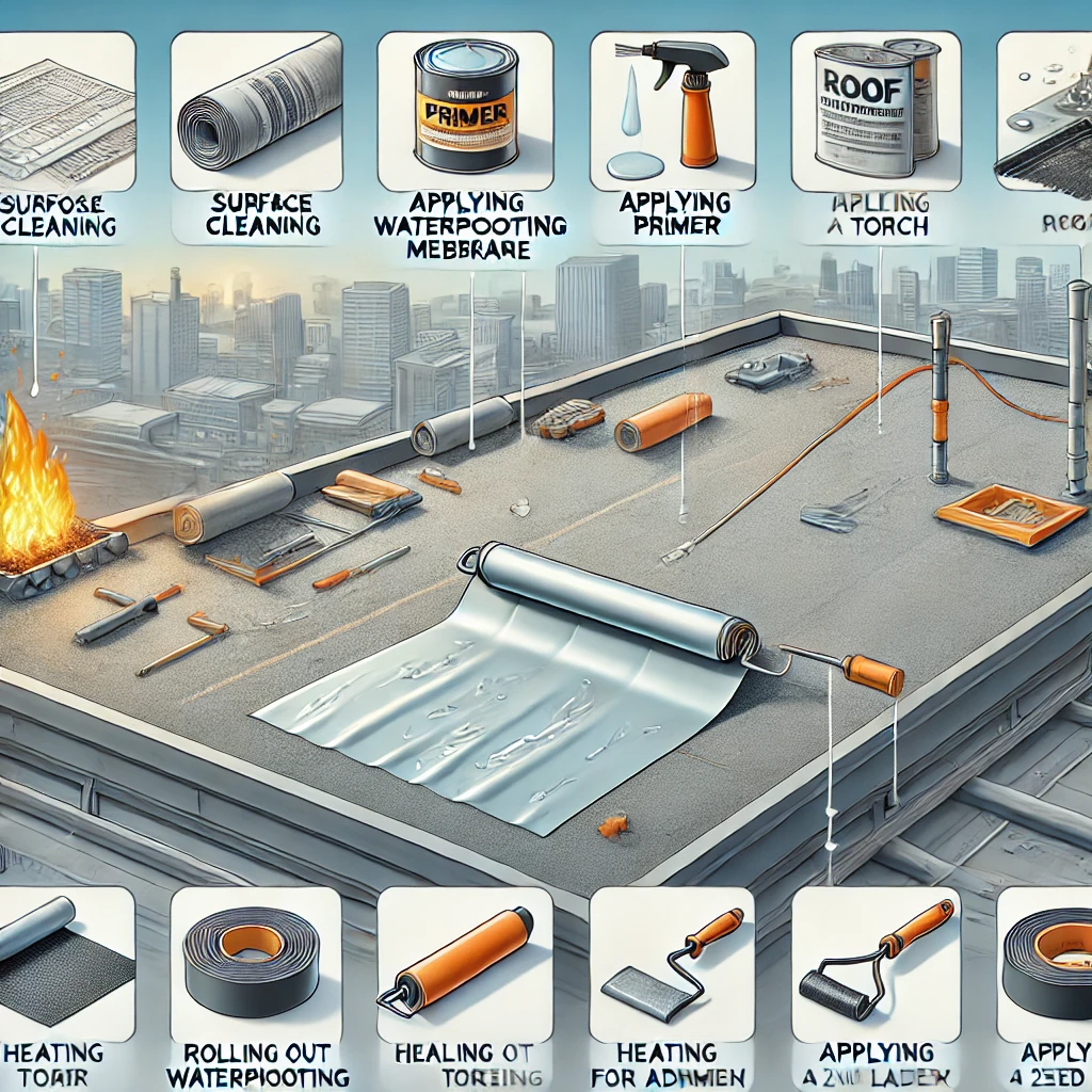 процесс гидроизоляции крыши