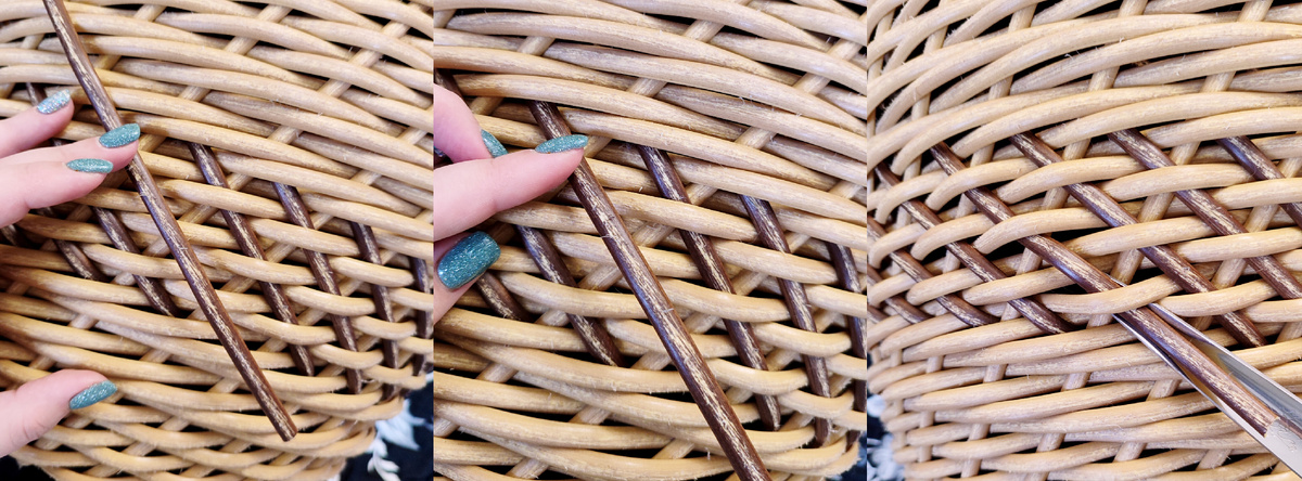 Заводим концы под плетение не менее 5 см