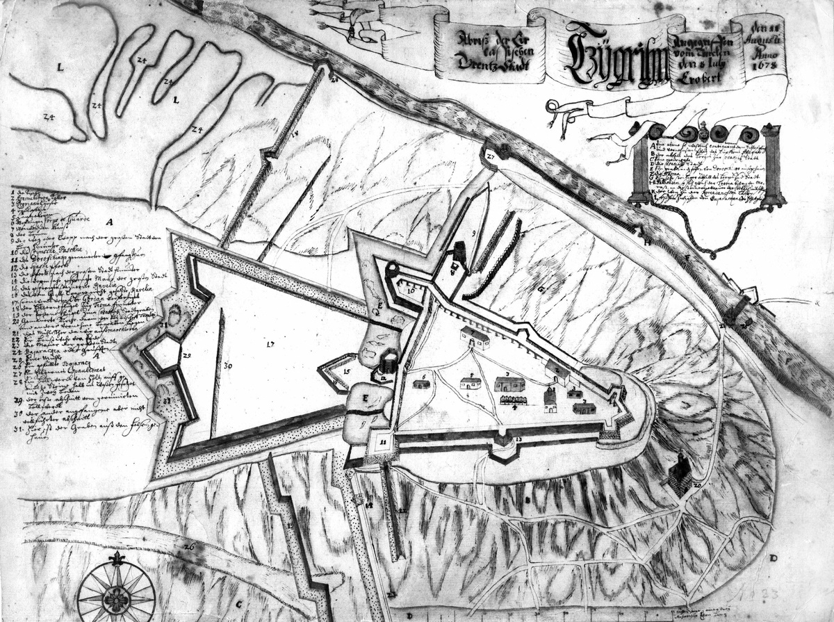 
План крепости Чигирин, 1678 год из дневника Патрика Гордона
Источник: ru.wikipedia.org