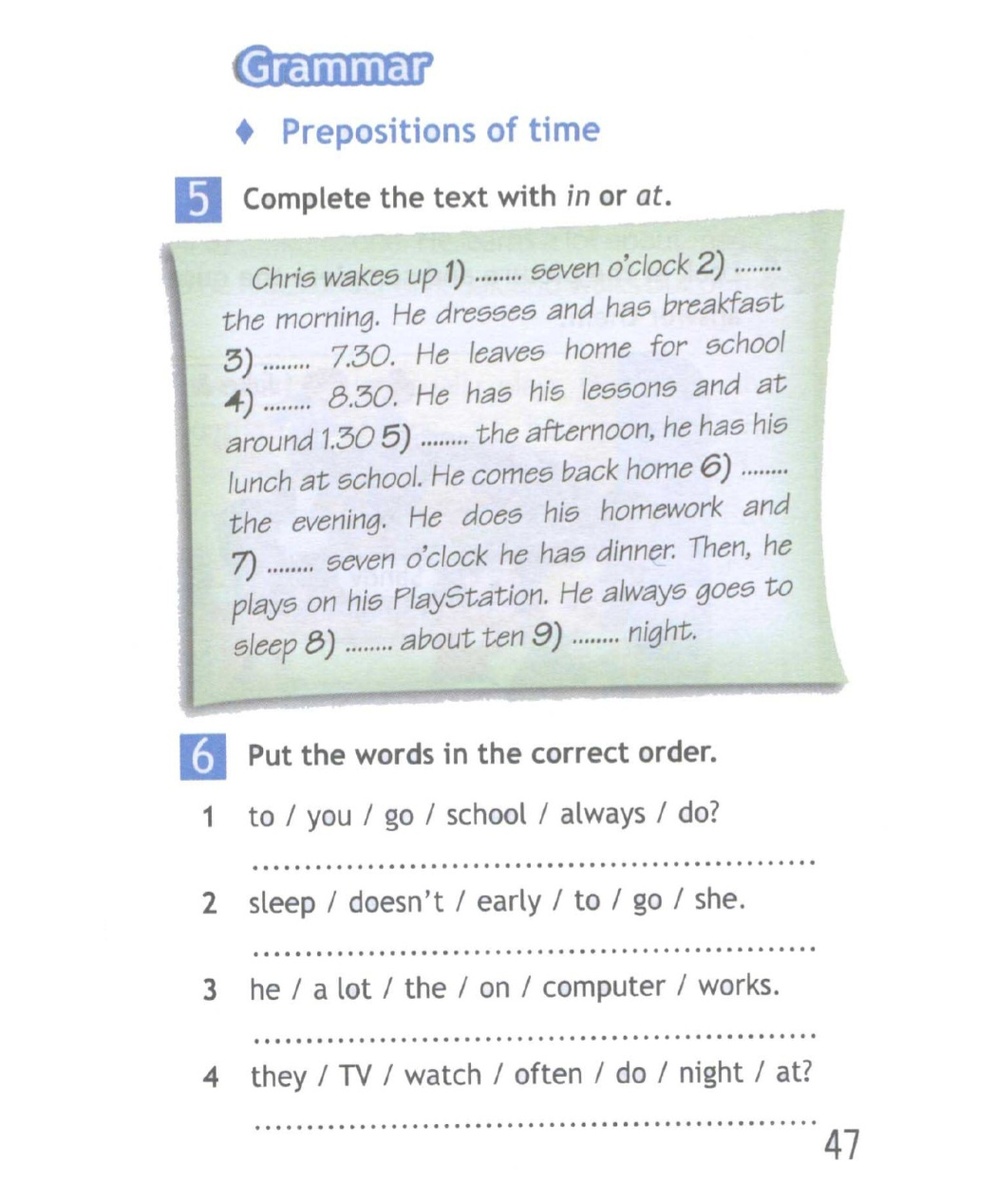 Ex.5, 6 p.47 Spotlight 5 Work Book