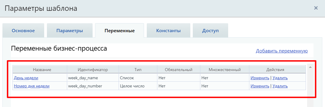 Переменные бизнес-процесса