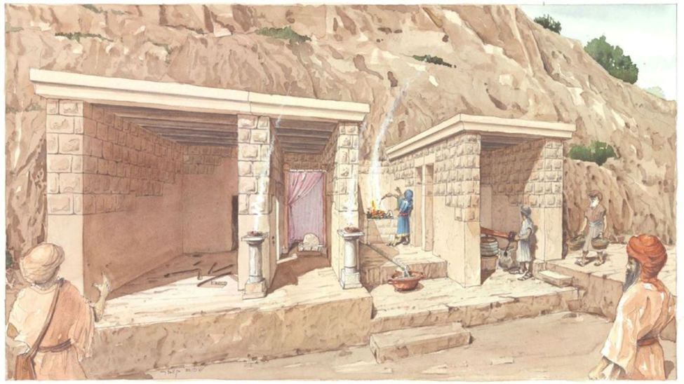 Иллюстрация недавно обнаруженной структуры, как она, вероятно, стояла 2800 лет назад.