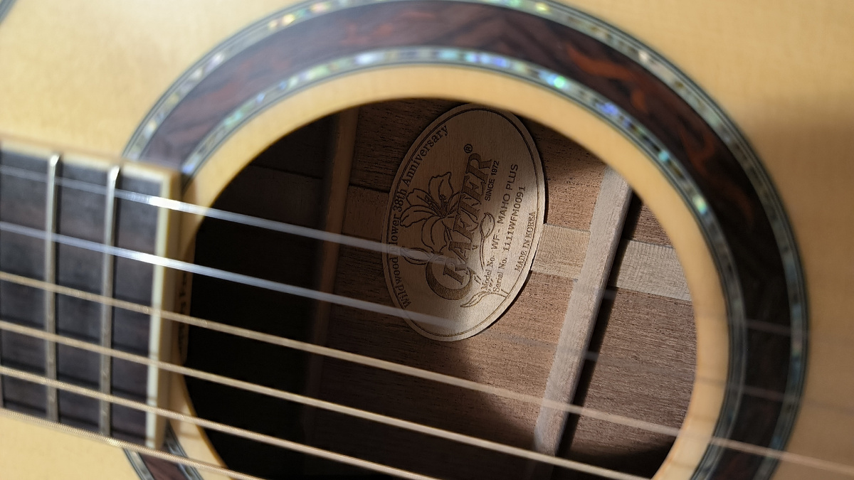 Резонаторное отверстие и информация о гитаре внутри него