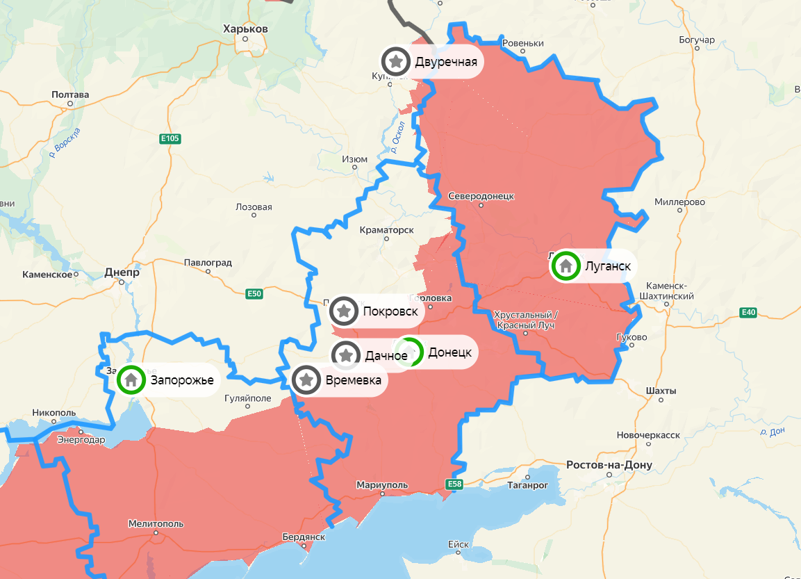 Карта СВО на 17 января. Фото: скриншот Яндекс.Карты