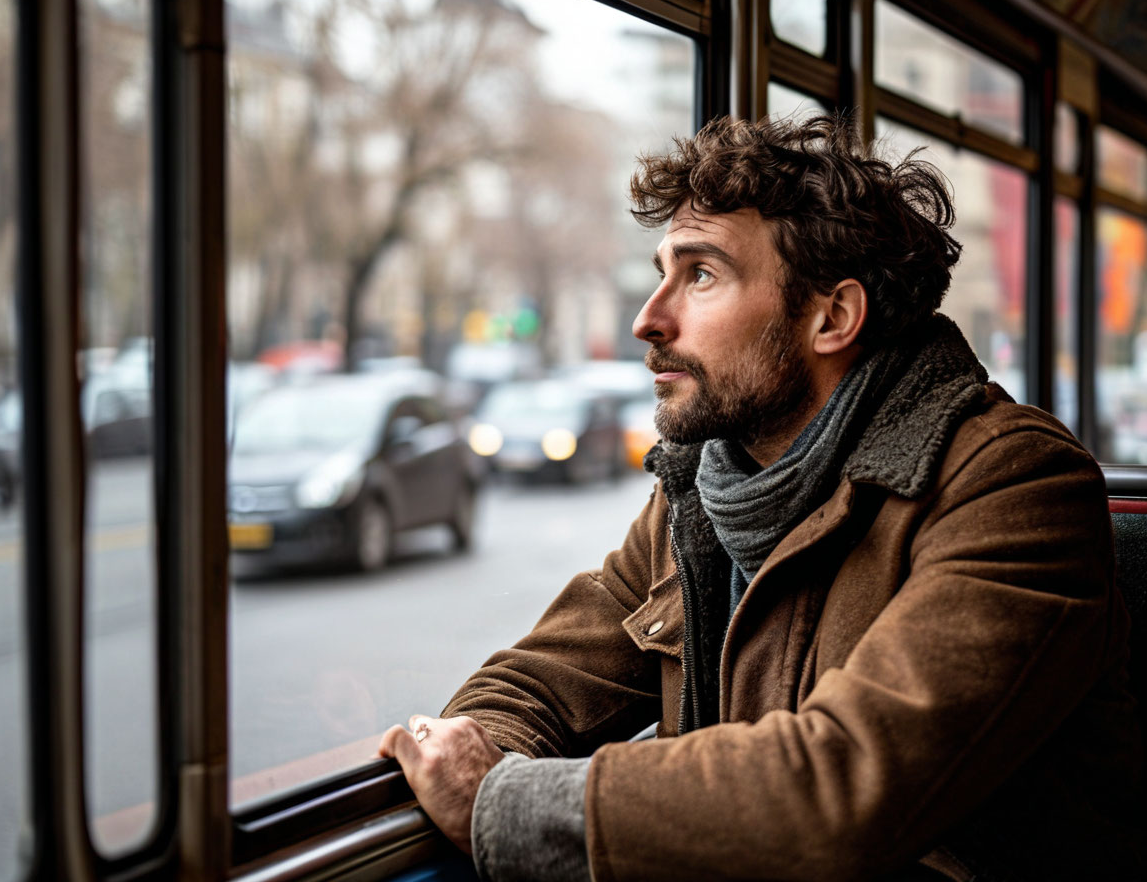 Типичный водитель-теоретик смотрит на поток машин из окна трамвая