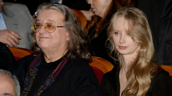    February 10, 2015. – Russia, Moscow. – Anniversary gala of actor Vladimir Zeldin at the Central Academic Theatre of the Russian Army. In picture: Aleksander Gradsky with his wife