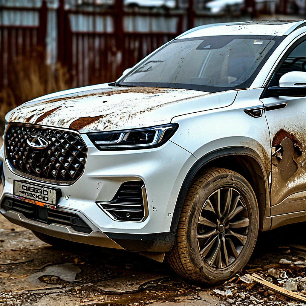 Забавная фантазия Нейросети по запросу "Chery Tiggo 8 Pro ржавеет"