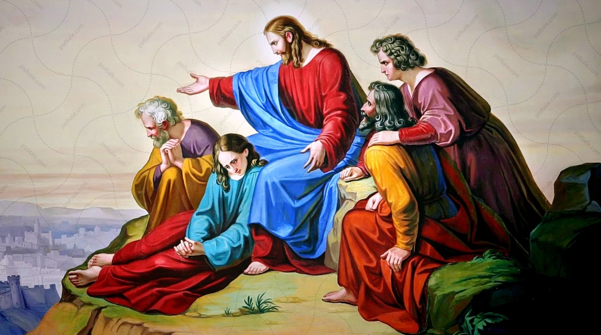 Иисус Христос с учениками на горе Елеонской.