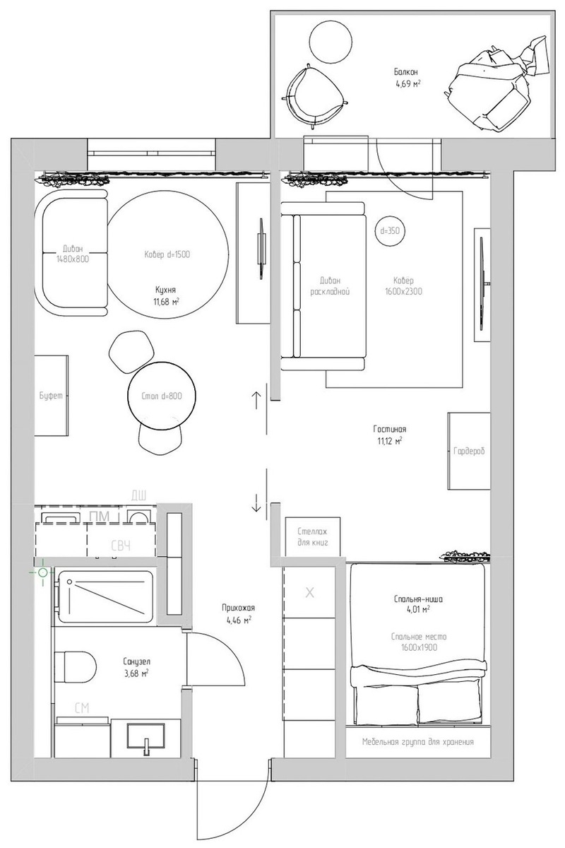 Текущая расстановка мебели