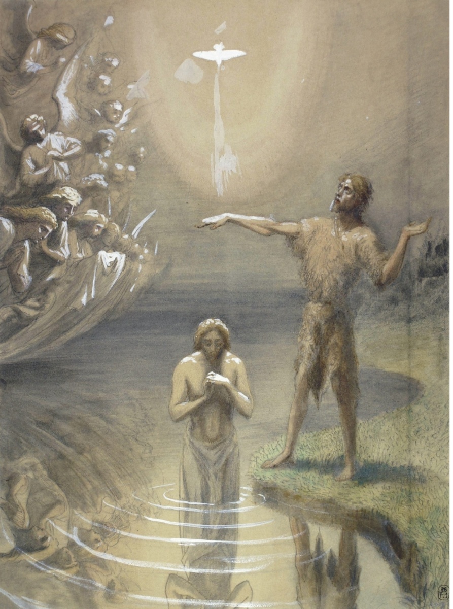 Г.Г. Гагарин. Крещение Христа. Вторая половина XIX  века. Бумага, акварель, белила, графитный карандаш. Русский музей, Санкт-Петербург 