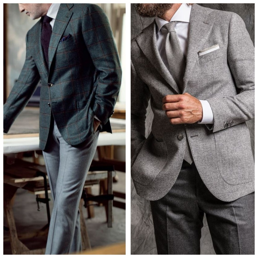 Пример классических, сдержанных однобортных мужских пиджаков с 2-мя пуговицами