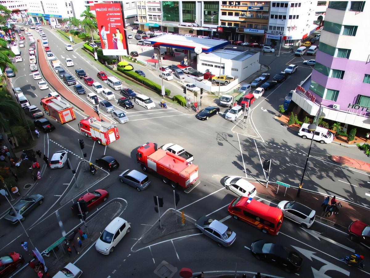 Адаптивная сеть камер динамически подстраивается под городской трафик, обеспечивая безопасность, эффективность и экономию энергии.     
 Источник: "Fire Engines Rushing To Fire In Downtown Kota Kinabalu", thienzieyung  📷
