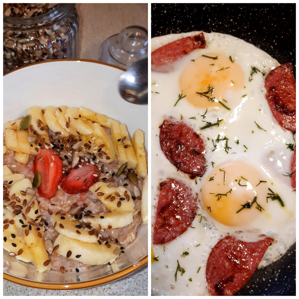 Это наши с папСашей завтраки. Кирюшкину кашу не успела запечатлеть 