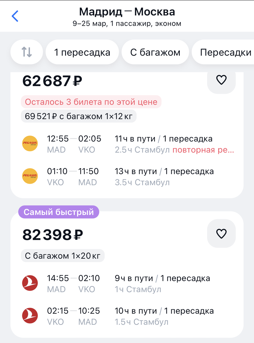 Цена либо в два раза выше, либо 12 кг багажа и тоже намного дороже