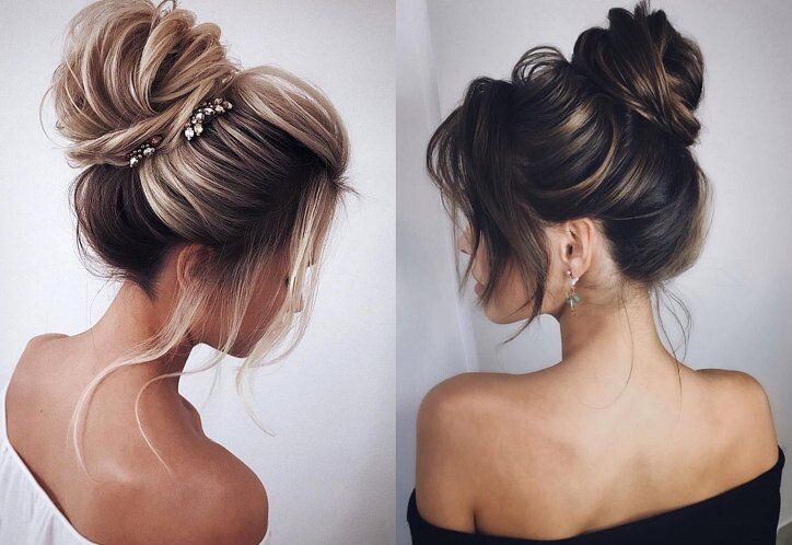 Пример прически элегантного пучка, с ободком.