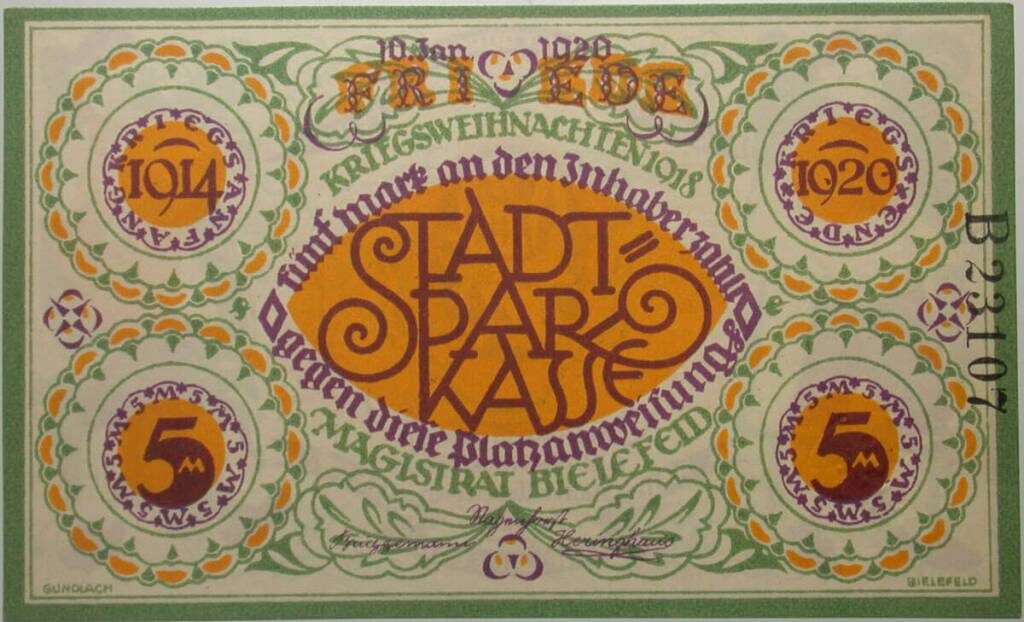 Нотгельд города Билефельд на 5 марок (аверс)