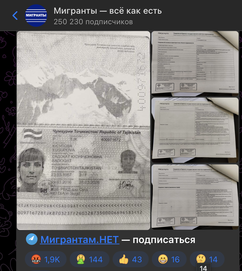    Скриншот: t.me/migranty_RUS/8015