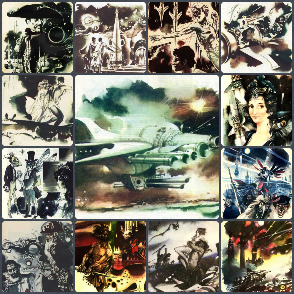 Коллаж: иллюстрации Роберта Авотина для журнала "Техника Молодёжи" к роману "Зёздные короли"